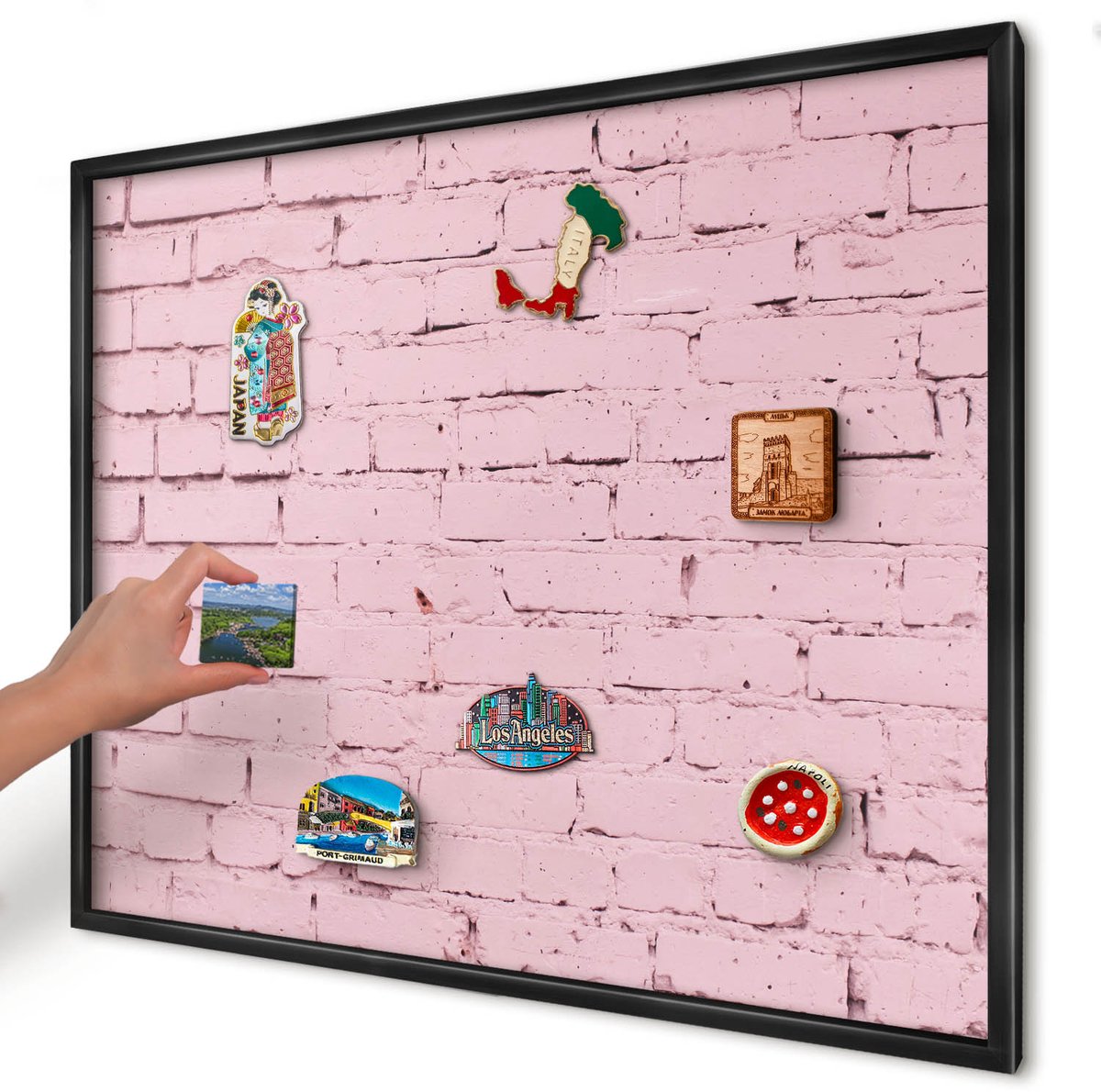Artprintcave Roze Magneetbord mit Zwart Frame - 80x60 cm - Roze Baksteen Magneet Bord mit Frame - Minimalist Magneetbord Voor Keuken - Texturen