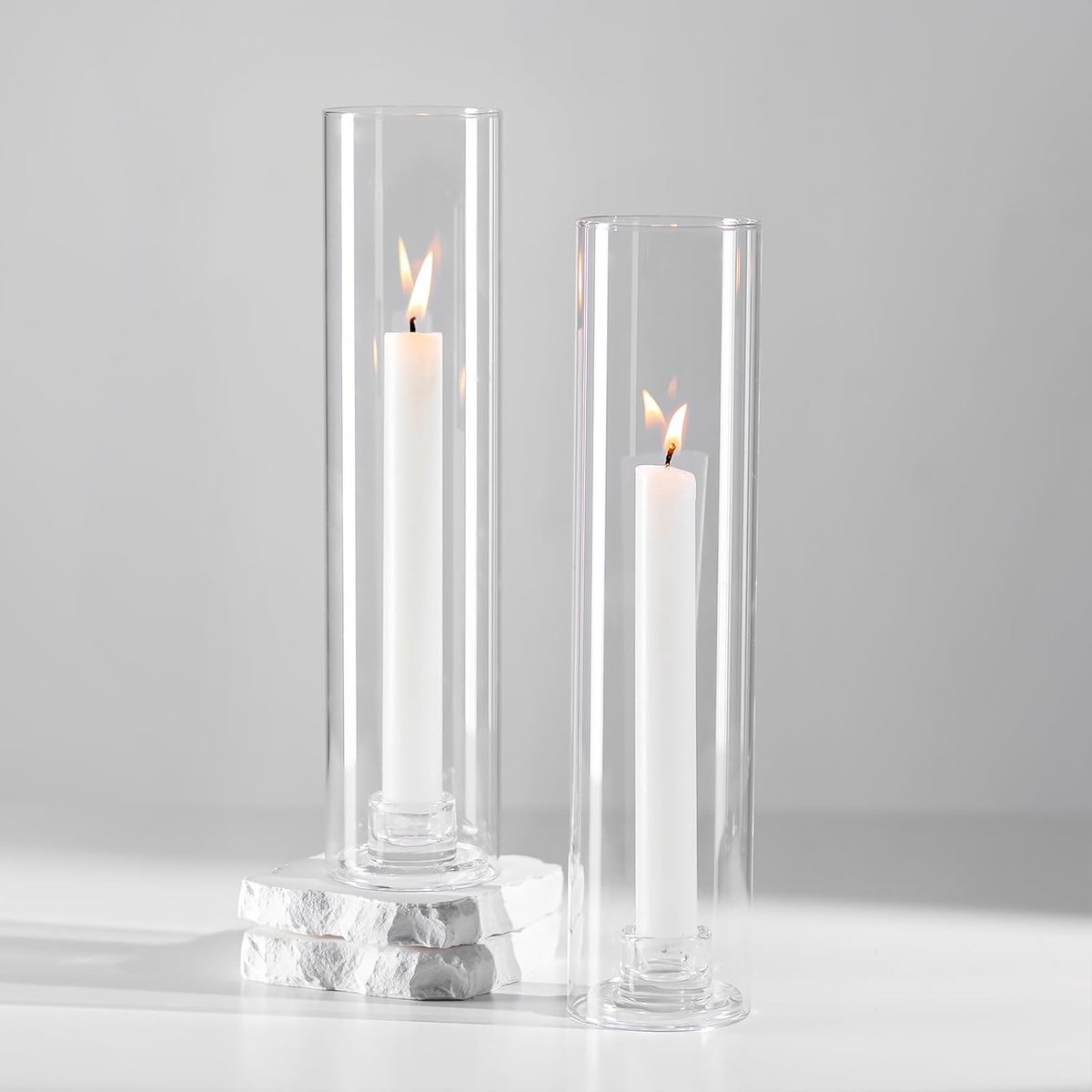 Orkaan Glazen Kaarsenhouders: Set van 2 Transparante Kaarsenhouders voor Bruiloft Tafel Centrepieces Hoge Kandelaar Houders voor Kerst Decoratie Party Outdoor
