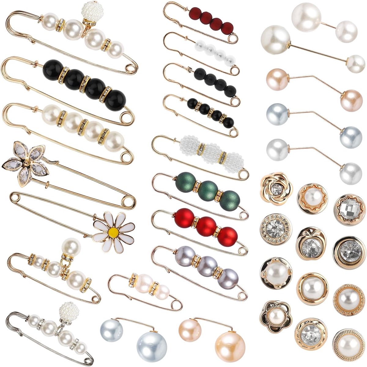 35 stuks kralenbrochenaalden, geen naaien, broek, taillespanner, trui, sjaal, hoed, clip, uitsparing, naalden, veiligheidsspelden, broches, dames, hemd, broche, knopen, taille broek