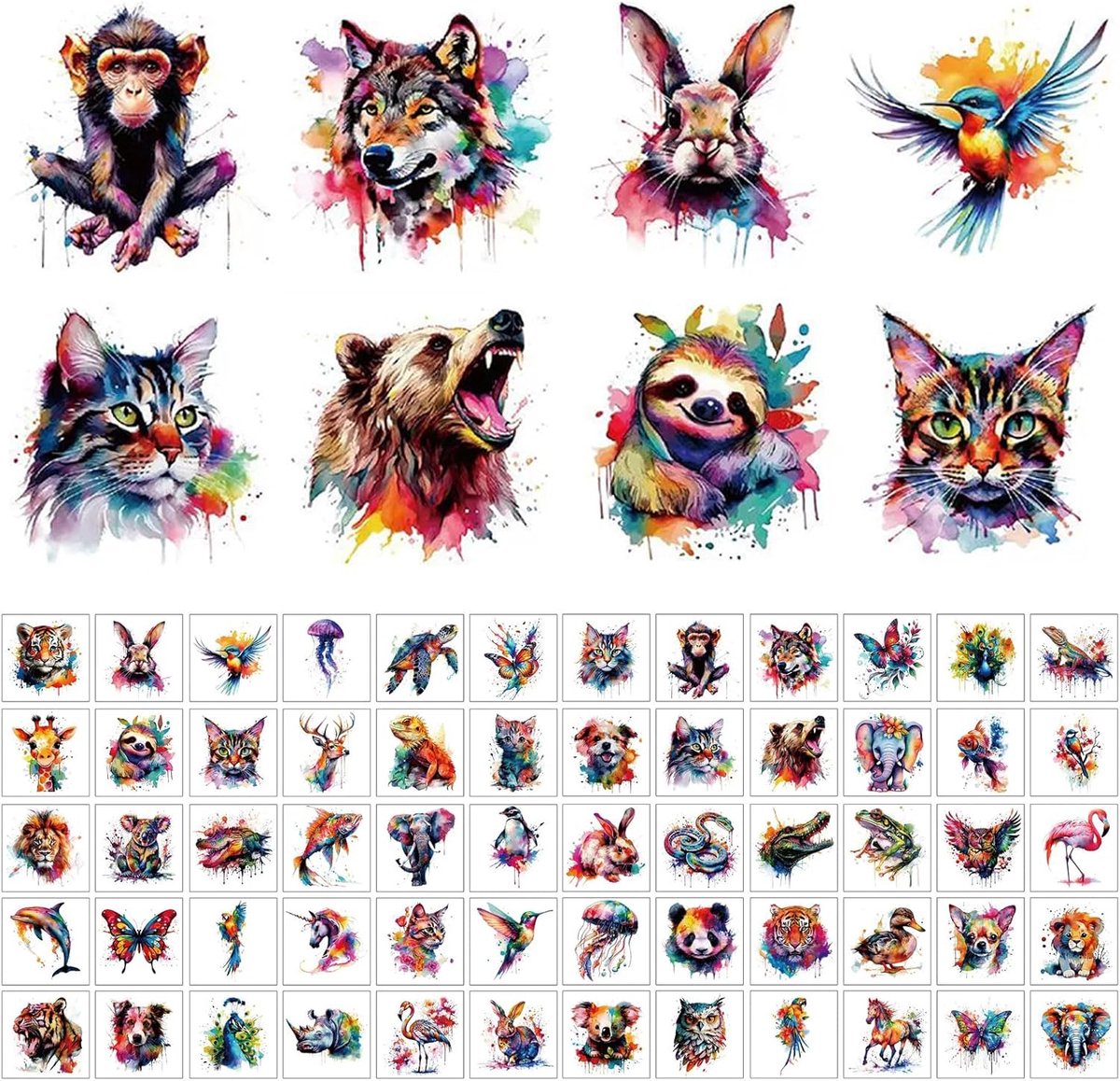 Tijdelijke Tatoeages Voor Kinderen, 60 Stuks Schattige Dierentattoo Stickers Waterverf Waterverf Dieren Tijdelijke Tattoos Voor Kinderen Ideaal Voor Feestjes En Geschenken