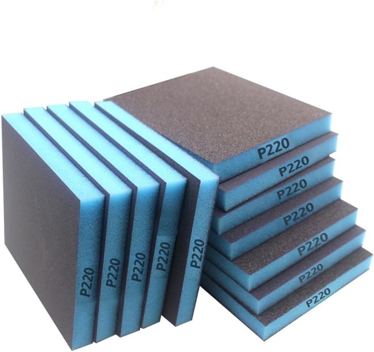 Schuurblok set 12 stuks - 220 x 120 x 12 mm - nat en droog schuurpapier - flexibel schuren van hout en meubels - ShopVlot