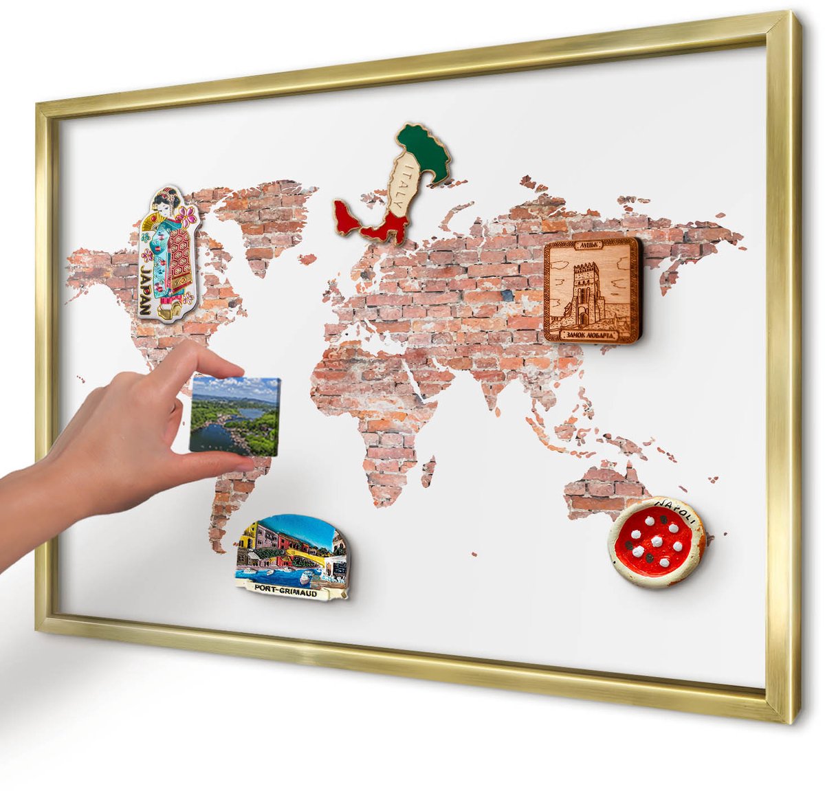 Artprintcave Wit Magneetbord mit Gouden Frame - 60x40 cm - Bakstenen Plattegrond Wandbord Magnetisch - Industrieel/Loft Magnetisch Bord Voor Magneten - Kaarten