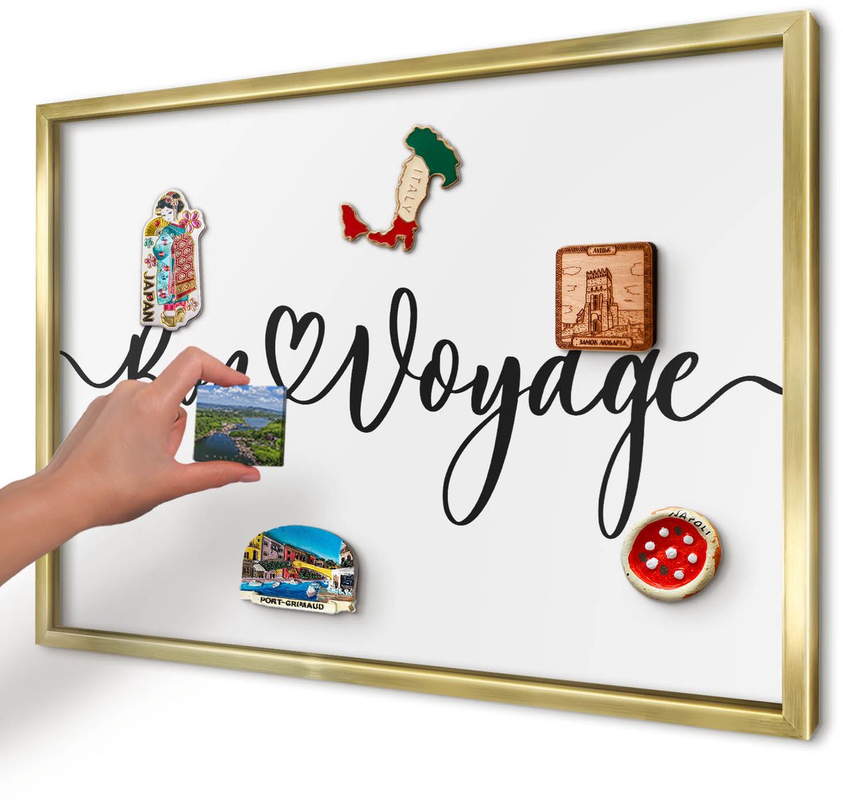 Artprintcave Zwart Magneetbord mit Gouden Frame - 60x40 cm - Goede Reis Wandbord Magnetisch - Typografisch Magneetbord Voor Keuken - Teksten