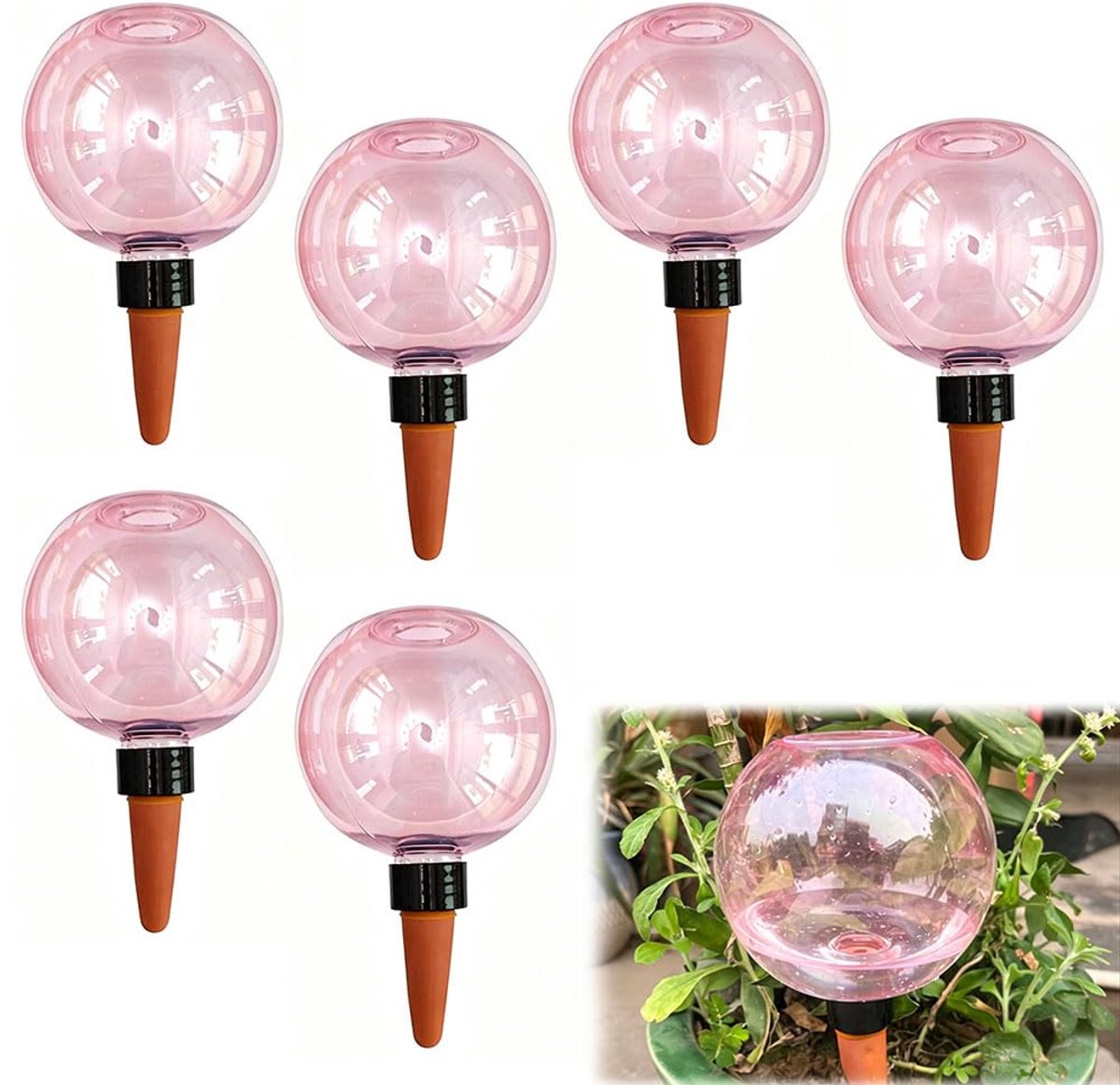 Zelfbewaterende bewateringsballen 500 ml - roze - 6 stuks - langdurige waterafgifte voor planten - ShopVlot