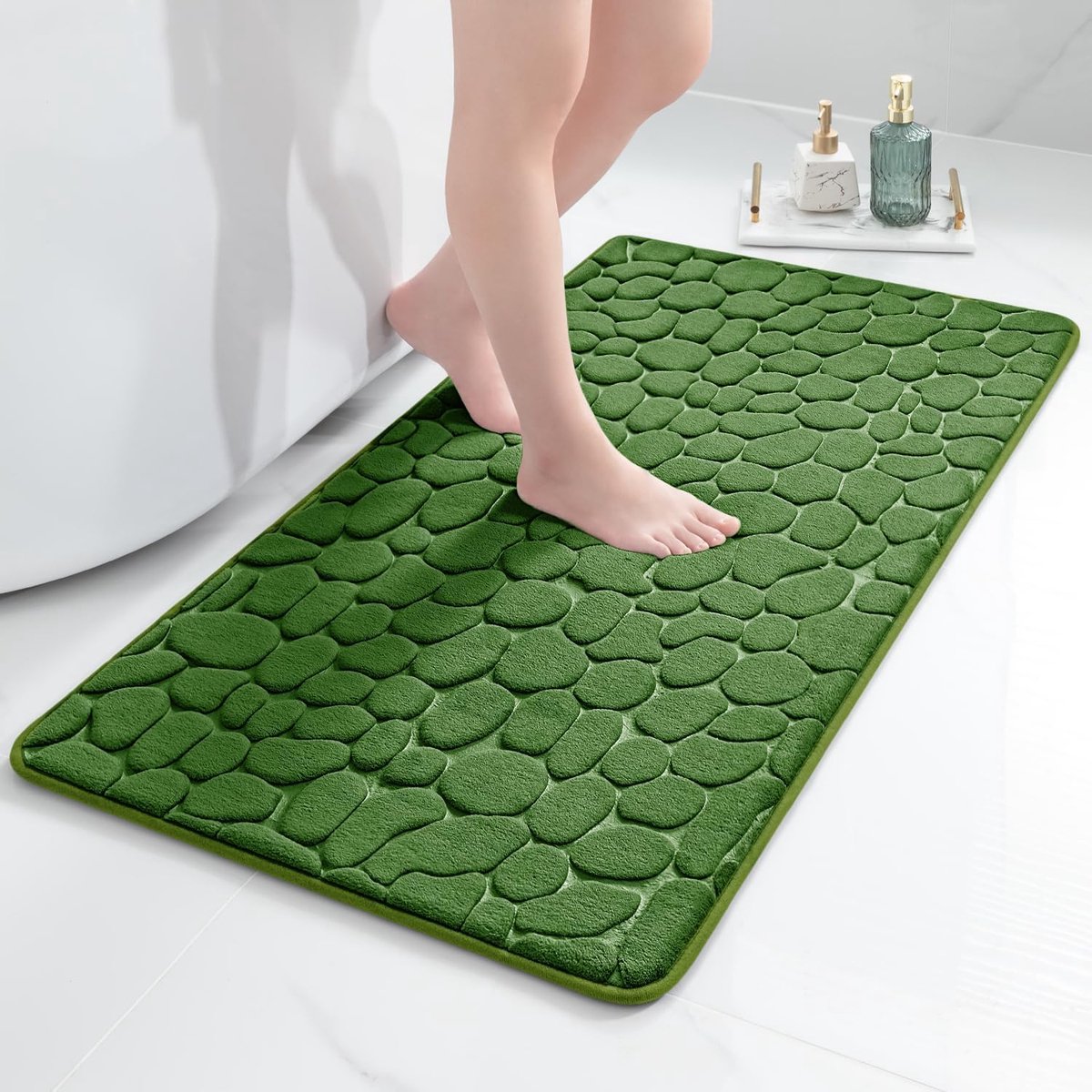 Badmat van geheugenschuim, Badmat van geheugenschuim, Absorberende badmat, Badkamervloerkleed, Douchemat, Decoratieve deurmat, Antislipmat voor badkamer, woonkamer, 60 x 120 cm, groen