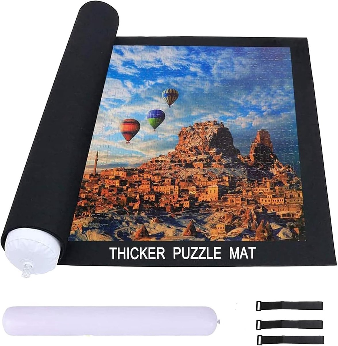 Puzzelmat voor tot 200, 500, 1000 puzzelstukjes, puzzelonderlegger, rolmat, oprolbaar, zwart, voor 1000 stukjes