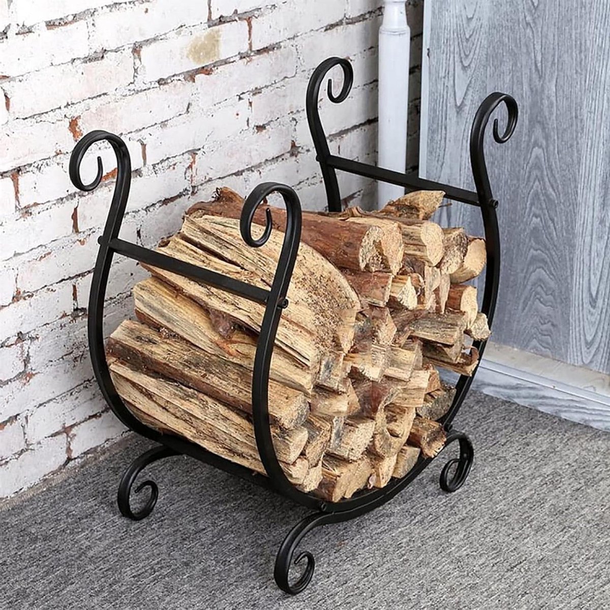 Houtopslaghouder - Haardhoutrek Organizer - Open Haard Gebruik - Zware Smeedijzer Constructie - Halfrond Ontwerp - Zwart