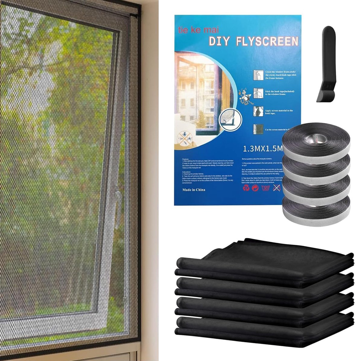 Insectenwerend gaas 130 x 150 cm - zelfklevend velcro - zonder boren - beschermen tegen insecten - ShopVlot