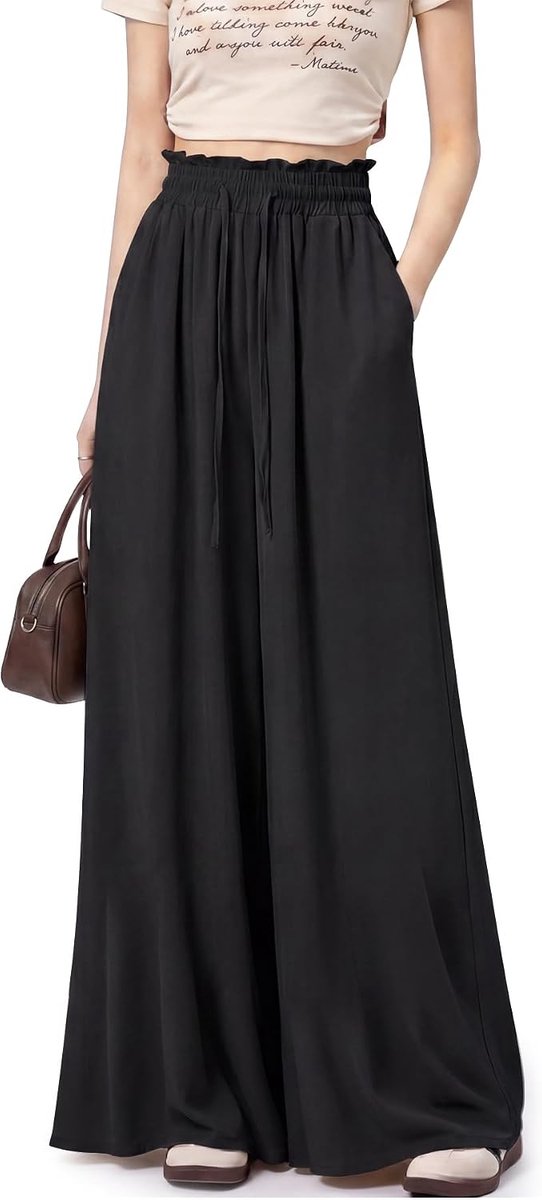 Broek met wijde pijpen voor dames, elastische hoge taille, zomer
