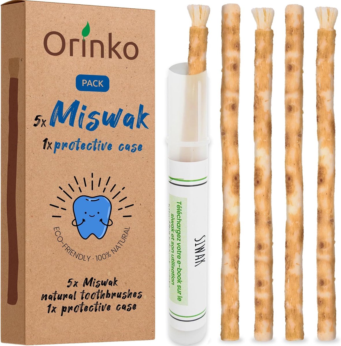 Miswak Sticks x5 met Etui - Natuurlijke Tandverzorging - Biologisch en Duurzaam - Voor Gezonde Tanden en Frisse Adem - ShopVlot