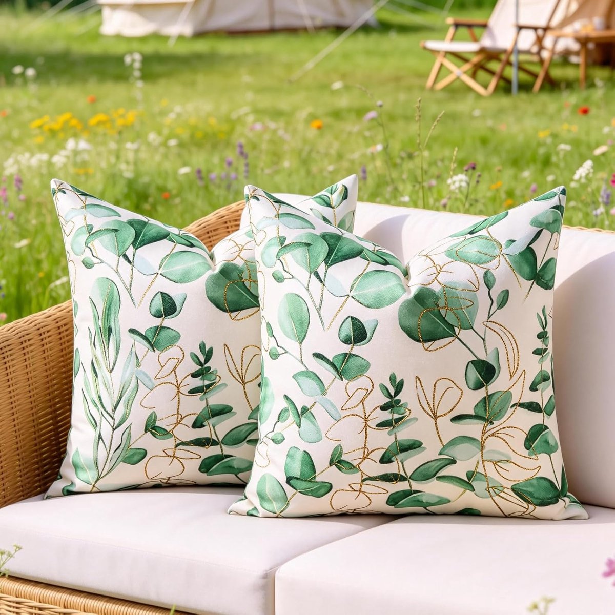 Kussenhoezen 45 x 45 cm - Eucalyptusbladeren - Modern design - Perfect voor buiten - ShopVlot