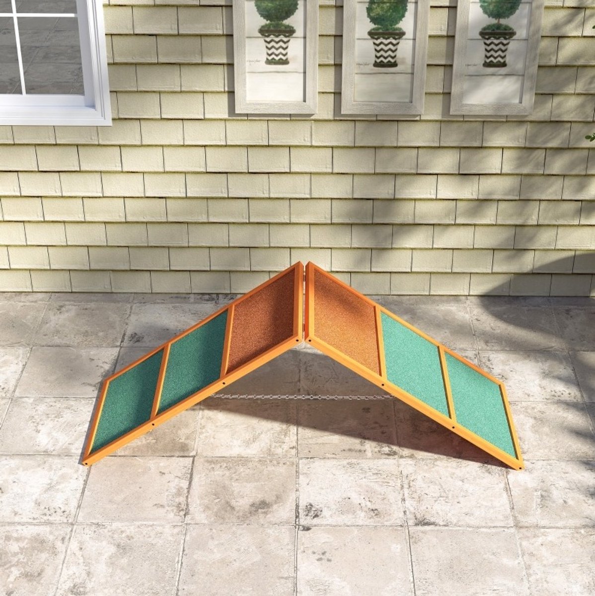 REDOM - Hondenloopplank - Verstelbare hoogte - Opvouwbare structuur - Antislip oppervlak - Agility - Voor hondentraining - Hout - Oranje en Groen - 173 x 59 x 66 cm