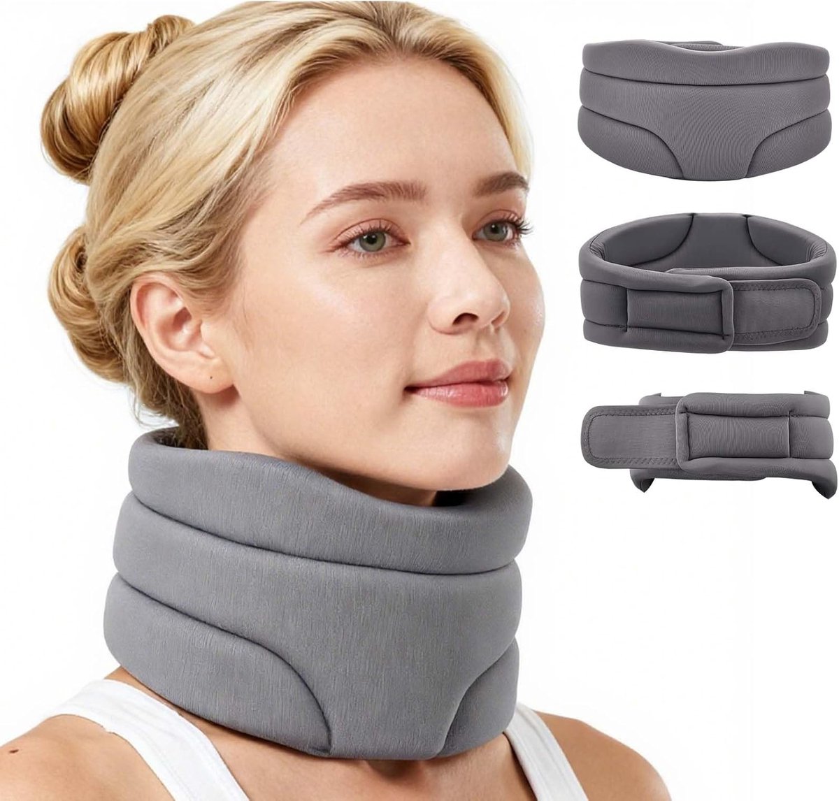 Neksteun voor nekpijn, neksteun tegen snurken, neksteun voor mensen voor slaap en dagelijks gebruik, zachte schuimrubberen halsband, verstelbaar, drukontlasting wervelkolom, voor dames en heren