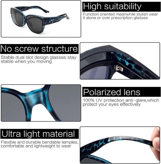 Shadow Gepolariseerde overzet zonnebril voor dames, overzetzonnebril voor brildragers, clip on zonnebril, uv-bescherming, ultralicht - Oversized overbril voor brildragers, voor dames en heren, ultralicht voor autorijden, fietsen, sport en vrije tijd van Shadow Gepolariseerde Overzet — afbeelding 5