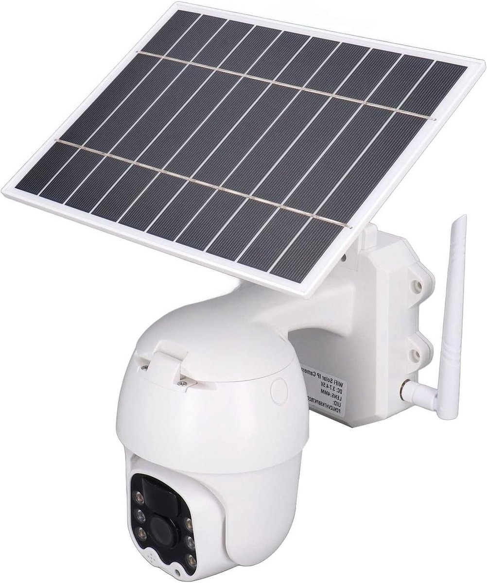 Beveiligingscamera Zonne-energie - Buitencamera HD - Huis bewaken - 360 Graden PIR-beweging - 1080P HD - Wit