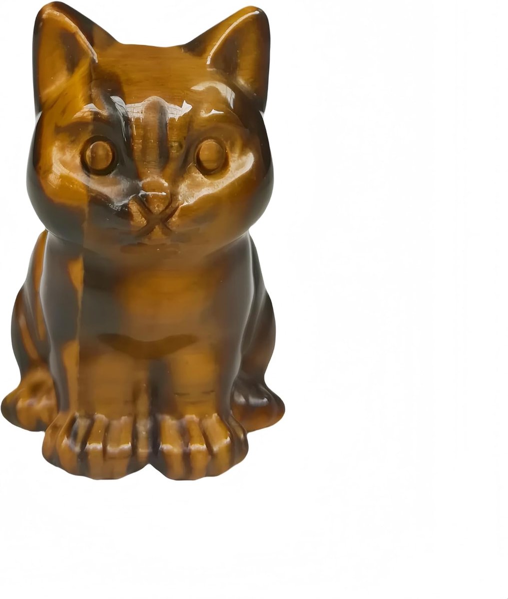 SnelShoppen - Natural Tiger Eye Happy Cat Kristallen & Geneeskrachtige Stenen Beeldjes 3.8cm Handgemaakt Dierensculptuur Home Decor voor Kattenliefheb
