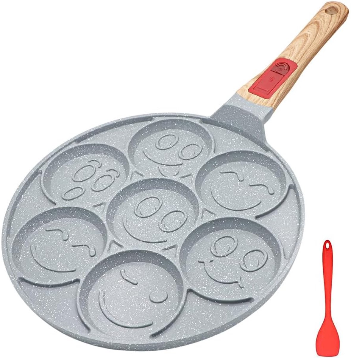 INGST Keramische Pannenkoek Pan Inductie, Anti-aanbak Pannenkoek Bakplaat met Afneembare Handvat, 7 Hole Smiley Gezicht Pannenkoek Maker
