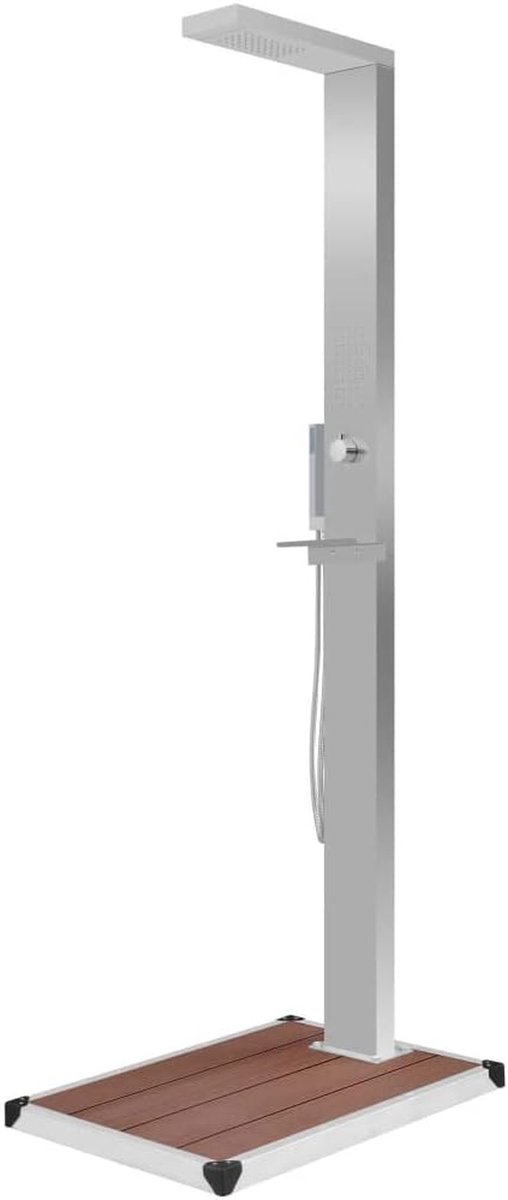 Buitendouche met douchebak - Tuindouche RVS - Ontspannen Buiten - Regen Waterval Massage - 210 cm hoog - Zilver Bruin