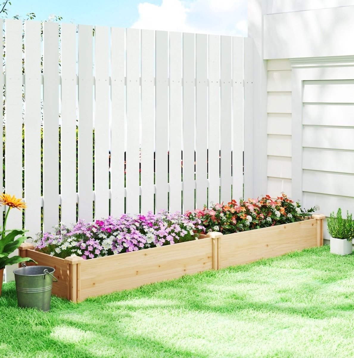 COVREO Moestuinbak 235 x 66 x 26 cm naturel hout, van hout met scheidingswand