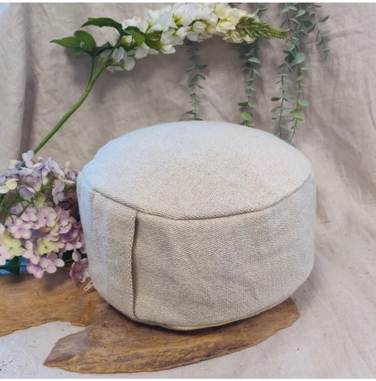 YogaStyles Design Meditatiekussen Zitkussen rond - creme - jute look van YogaStyles — afbeelding 4
