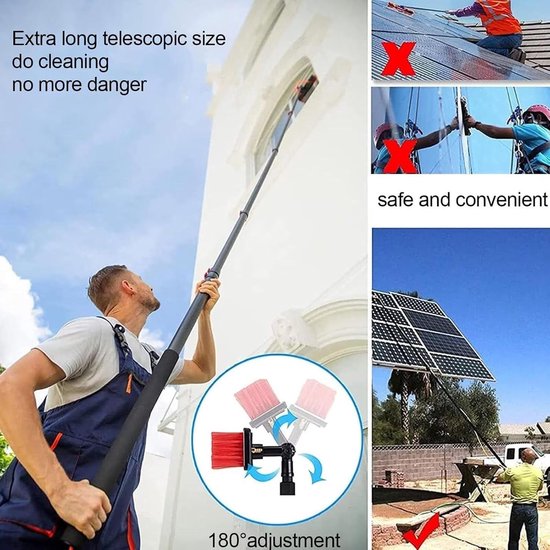 Telescopische Wasborstel - Uitschuifbare Schoonmaakborstel - Hoge Oppervlakken Reinigen - Verstelbare Borstelkop - 4 meter - Zwart — afbeelding 4