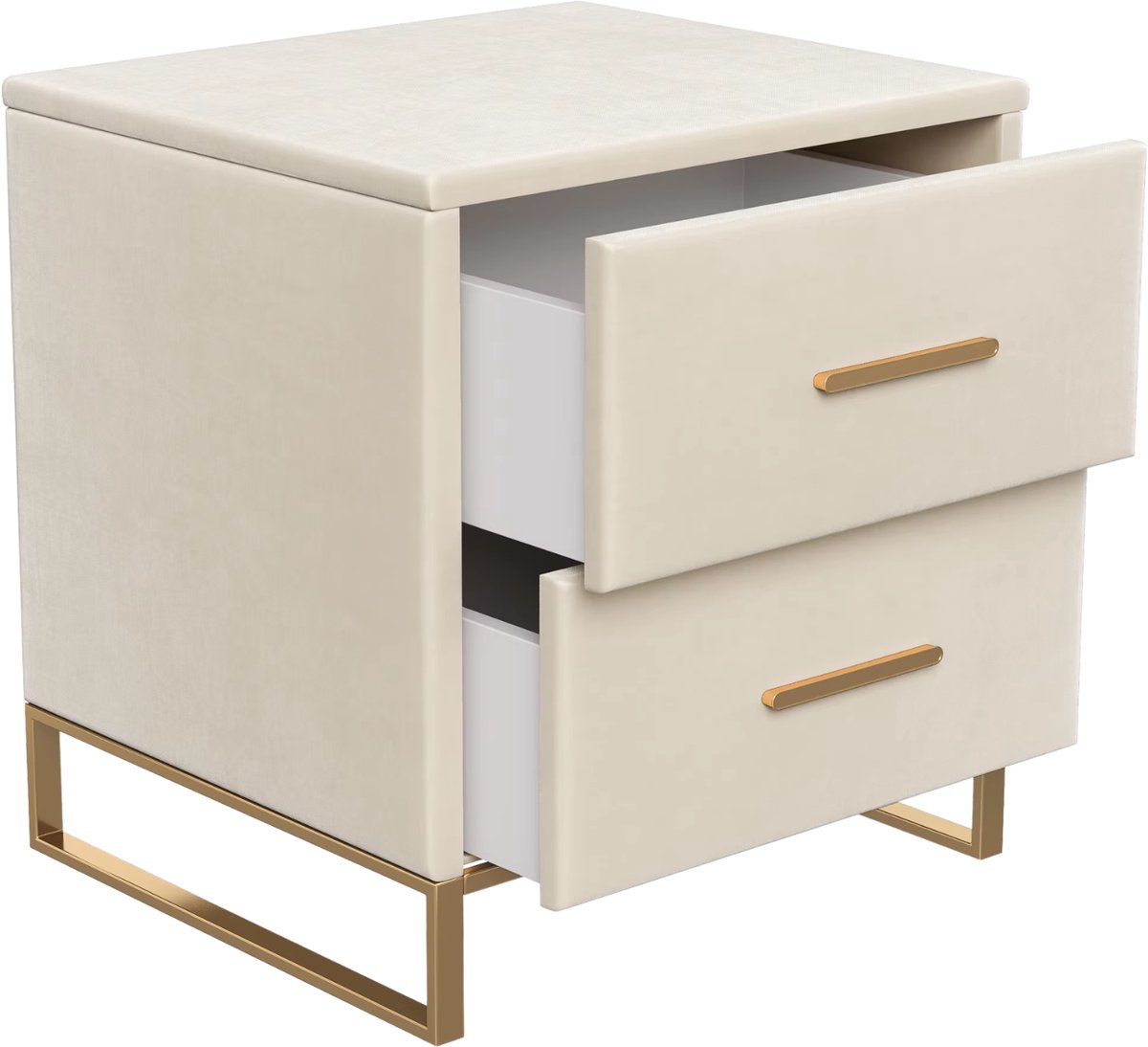 Bijzettafel Nachtkastje Set - 2 Lades met Opbergruimte, Moderne luxe Velvet Stijl - Beige Afwerking met metalen Poten en Handgrepen