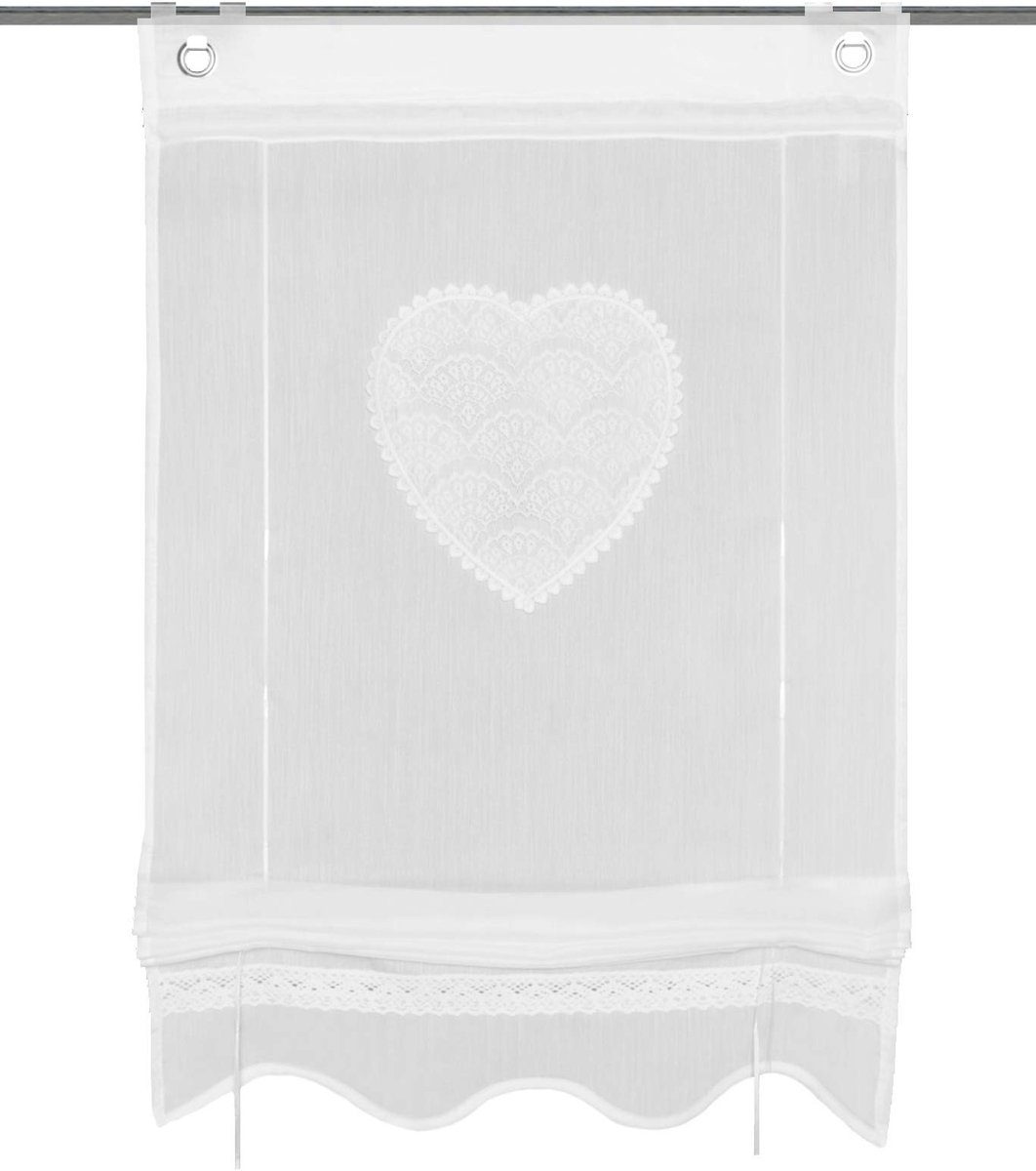 Omgoods - Corazon Batist Rolgordijn - Wit met Borduursels 130x45 cm