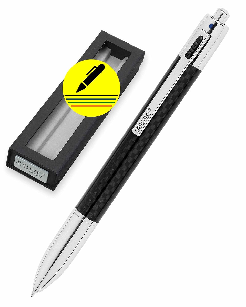 Omgoods - 4-Kleur Carbon Balpen - Multifunctionele Pen met 4 Navullingen