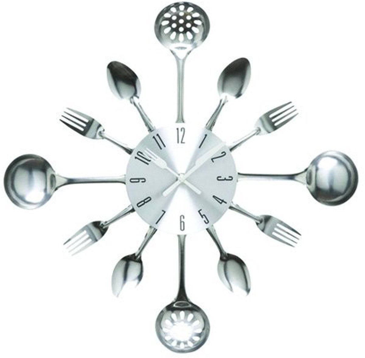 Omgoods - 16 Inch Metaal Wandklok - Keuken Klok met Bestek Design en Grote Cijfers