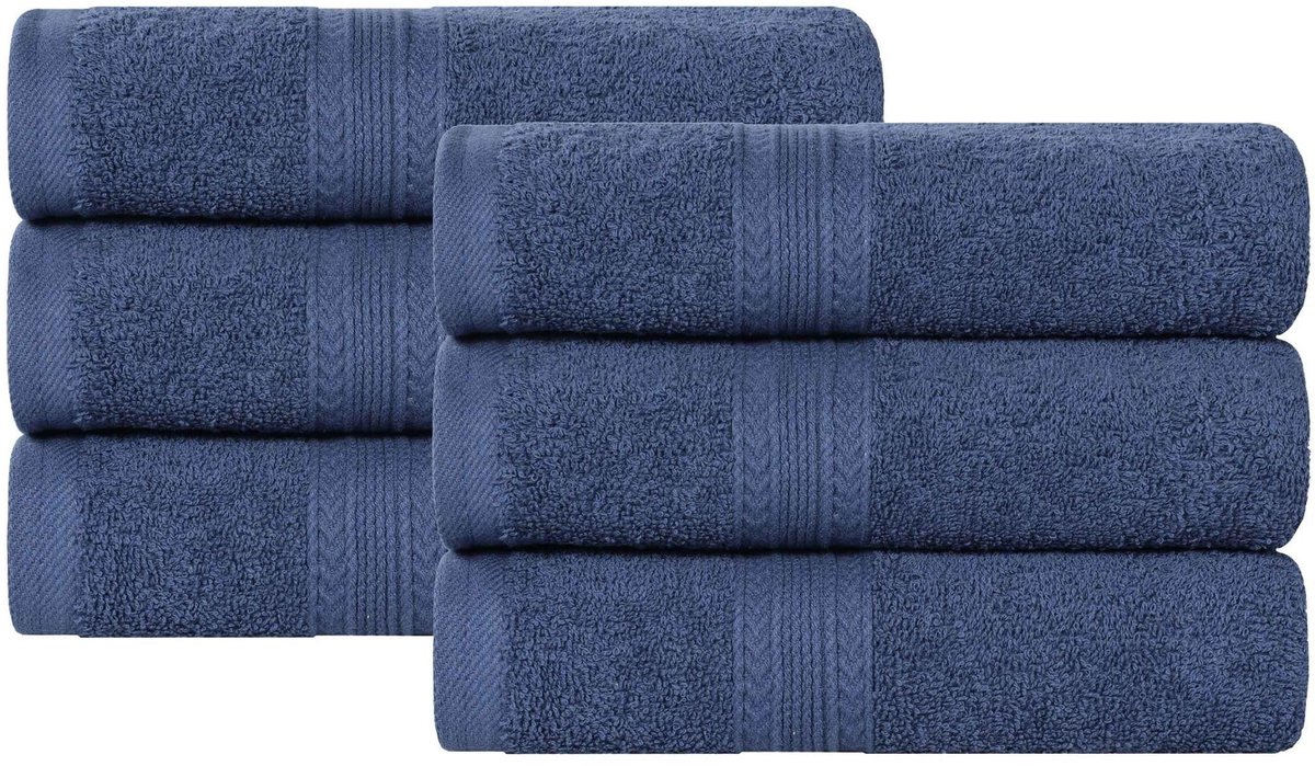 Omgoods - Eco-vriendelijke Handdoeken Set - Katoen, Marineblauw, 6 Stuks, 40.6 x 76.2 cm