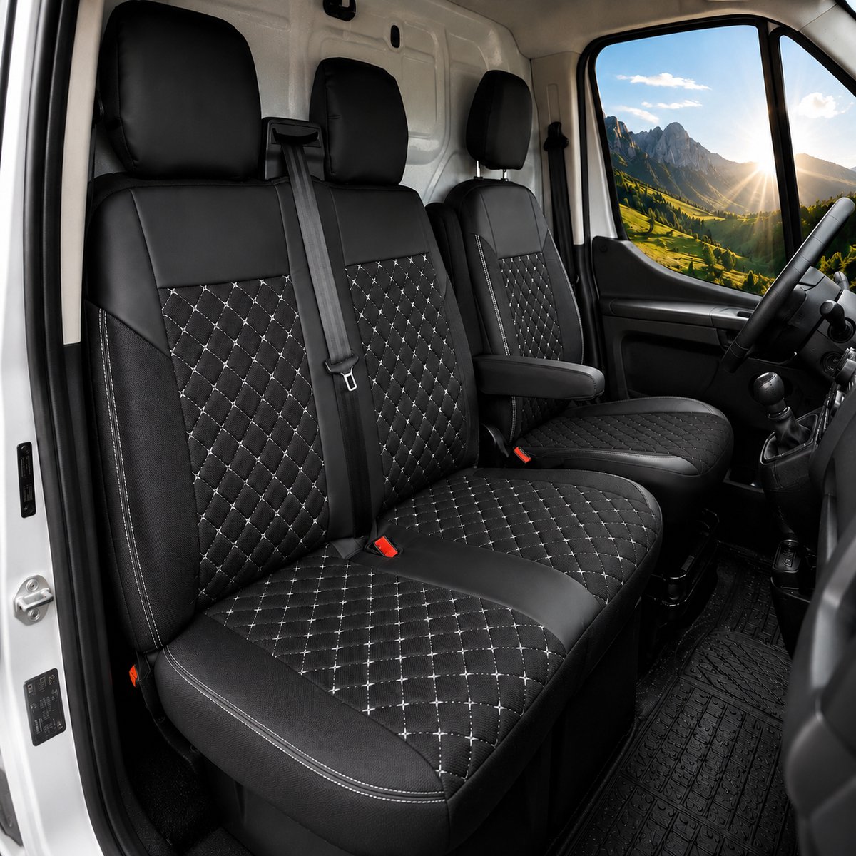 Stoelhoezen Mercedes Vito W447 facelift 2 - Set 2+1 - Witte stiknaden - AIM