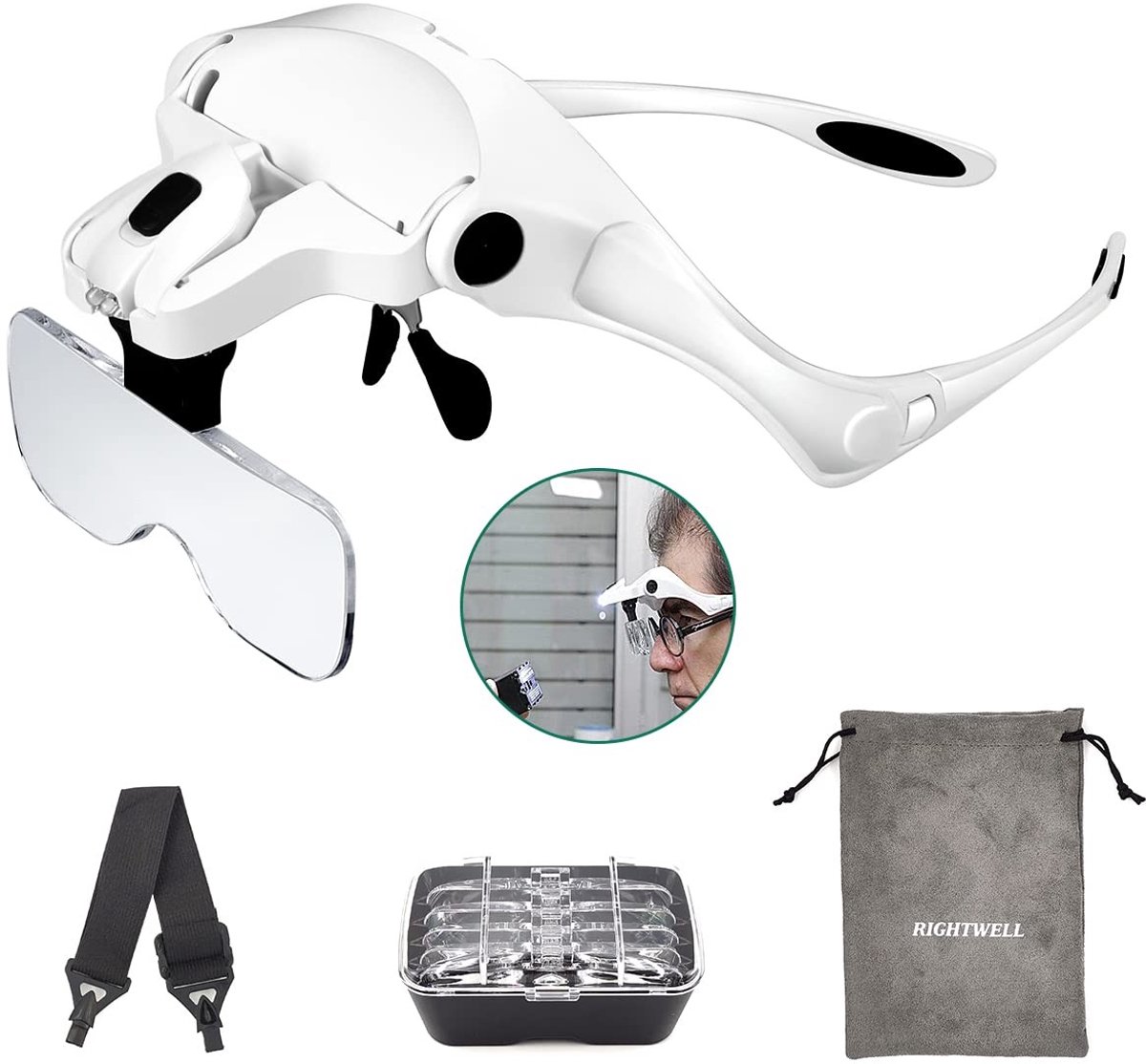 Omgoods - Handsfree Loupe Bril met Licht en 5 Verwisselbare Lensen voor Hobby's