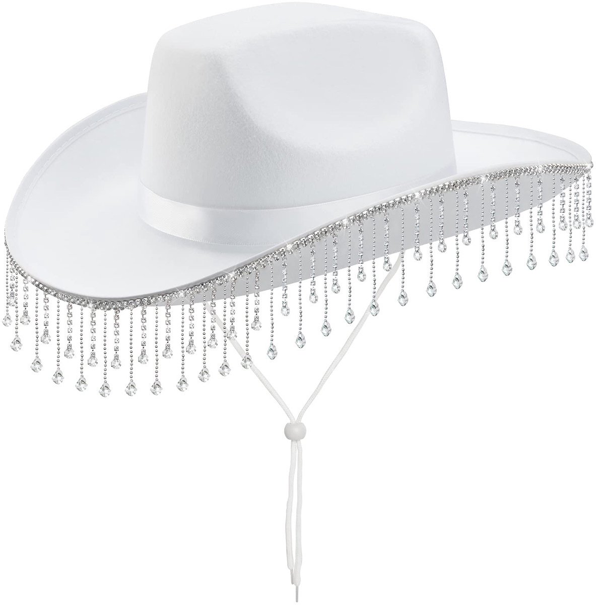 Hoed - Cowboyhoed - Met Strass - voor Vrijgezellenfeest en Verkleedpartijen - voor Bruid - Wit