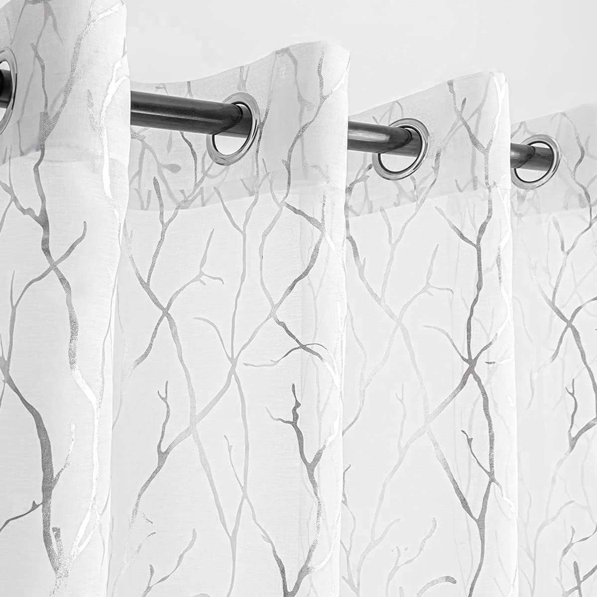 Omgoods - Witte Transparante Gordijnen met Zilveren Takken - 2 Panelen 52 x 84 Inch