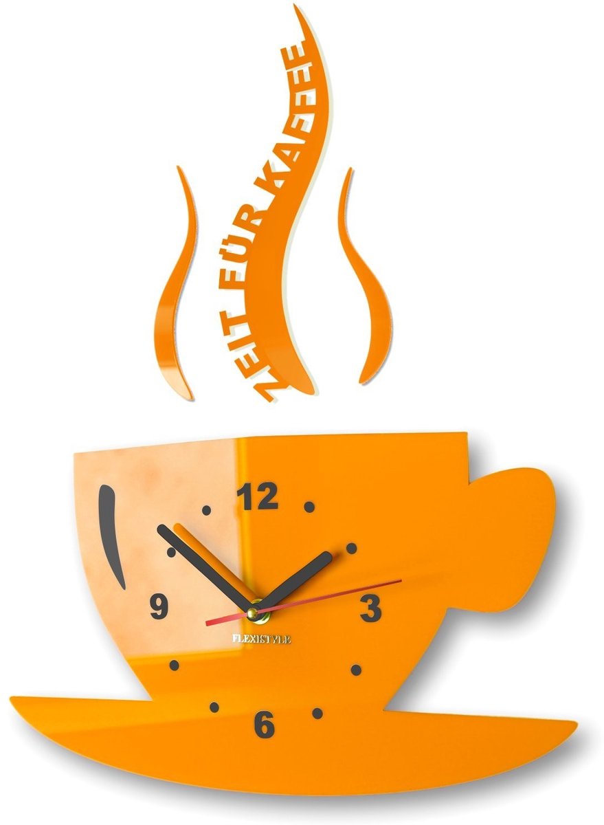 Omgoods - Modern Wandklok Time for Coffee - 3D Design voor Keuken (Geel)