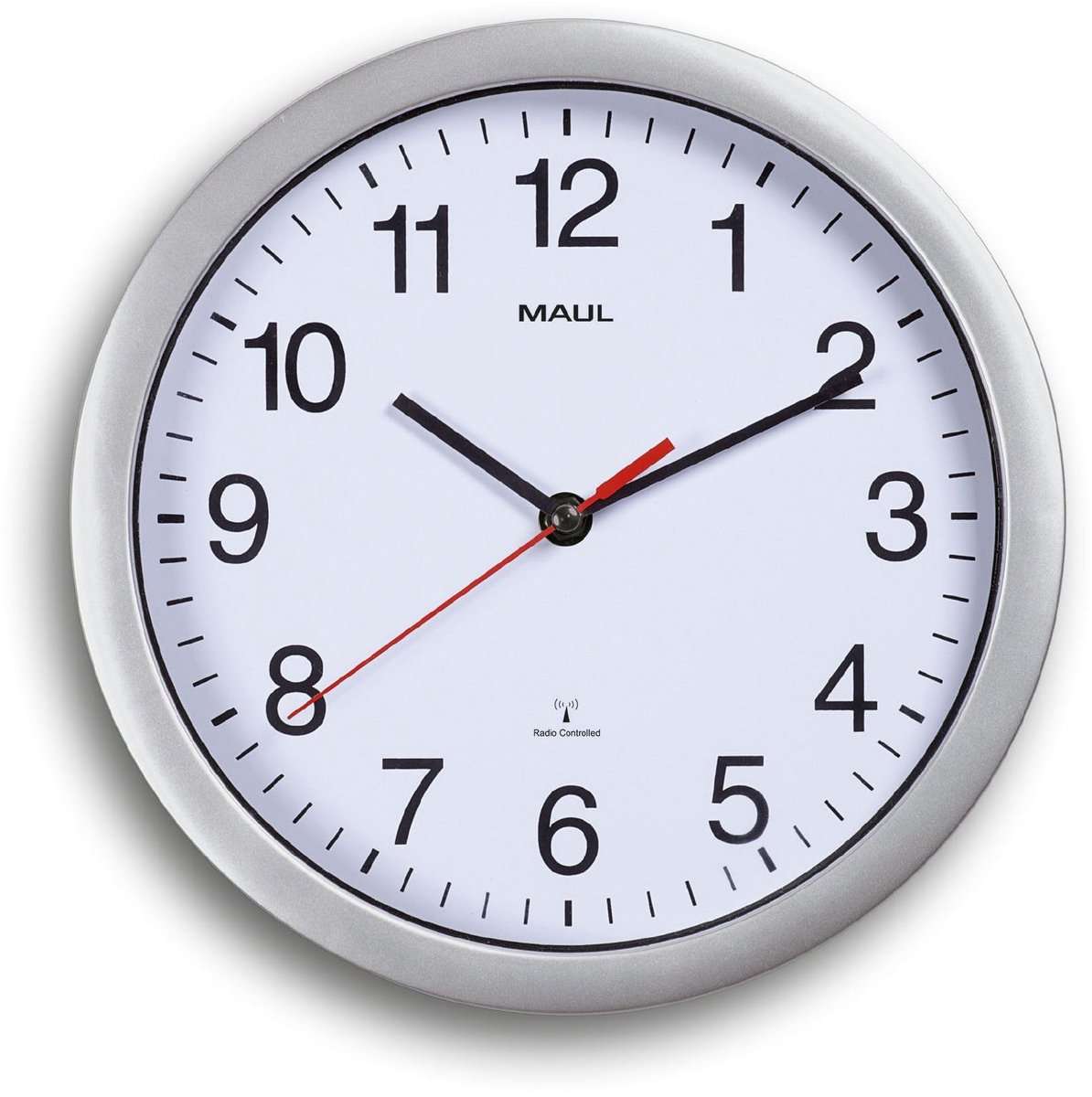 Omgoods - MAULrun Wandklok met Radiofunctie - Automatische Tijdinstelling en Grote Cijfers (Zilver)