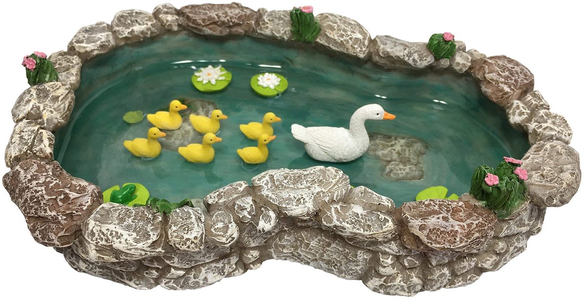 Omgoods - Miniatuur Vijver met Eend en Eendjes - Decoratie voor Feest- en Sprookjestuinen
