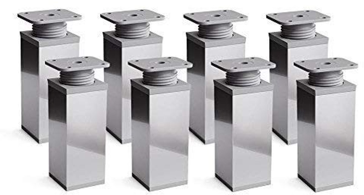 Omgoods - Set van 8 Verstelbare Chrome Look Meubelpoten voor Kasten en Dressoirs