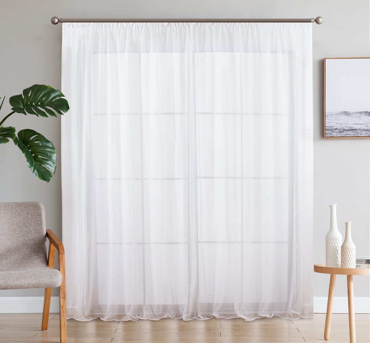 Omgoods - Set van 2 Transparante Gordijnen - Wit, 140 x 225 cm