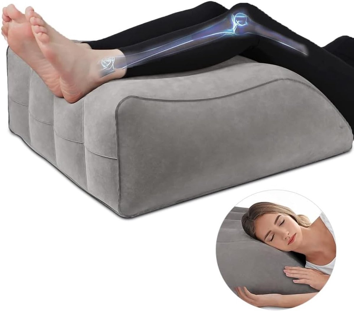 Verstelbaar Opblaasbaar Kussen voor Beenondersteuning, Comfortabel Leg Support Kussen voor Betere Slaap, Ademend en Wasbaar Kussen in Grijs