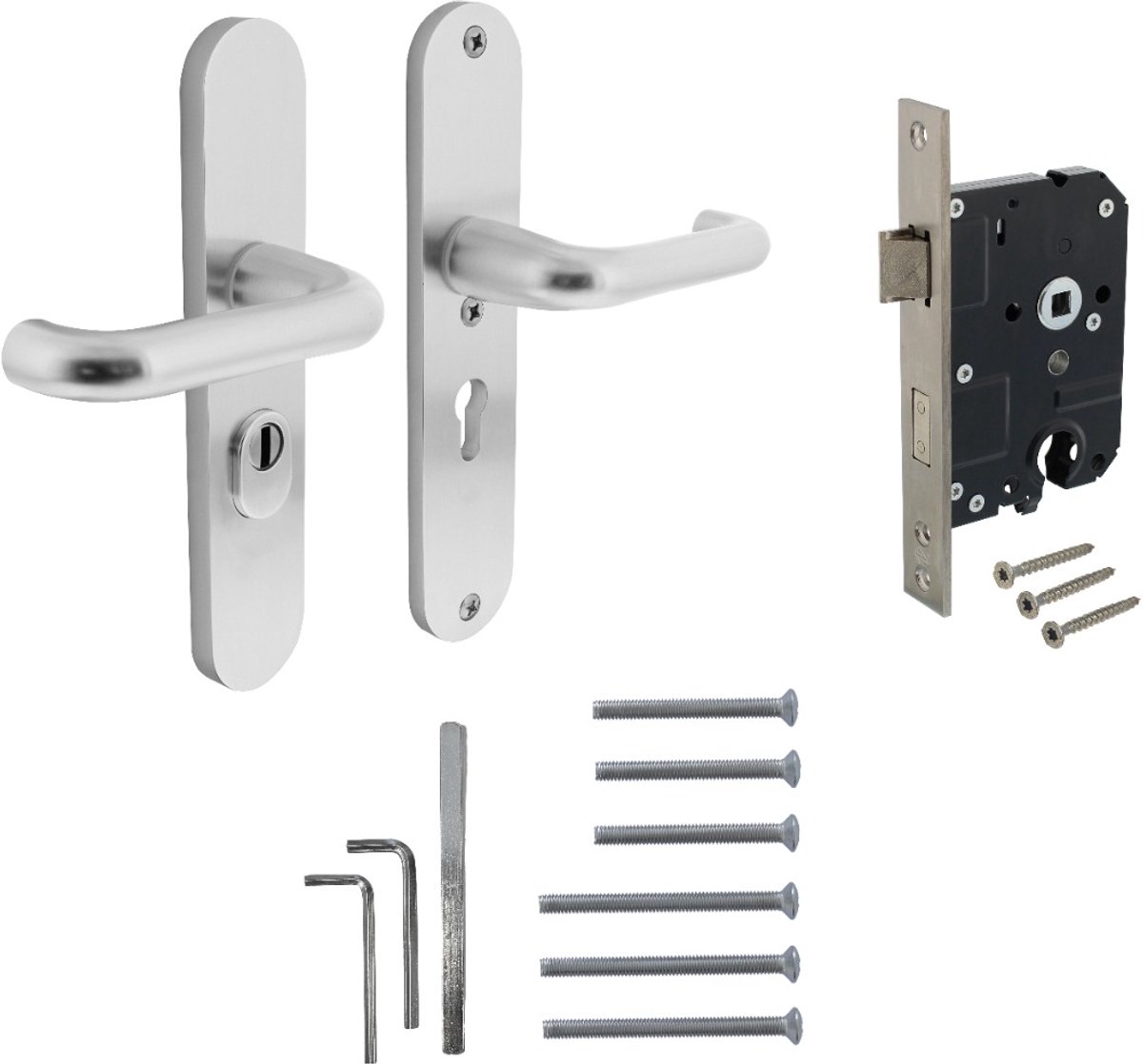 Intersteel Set achterdeurbeslag ovaal: SKG3 veiligheidsbeslag ovaal 250x50mm kruk/kruk kt55 met SKG2 slot 55pc aluminium F1