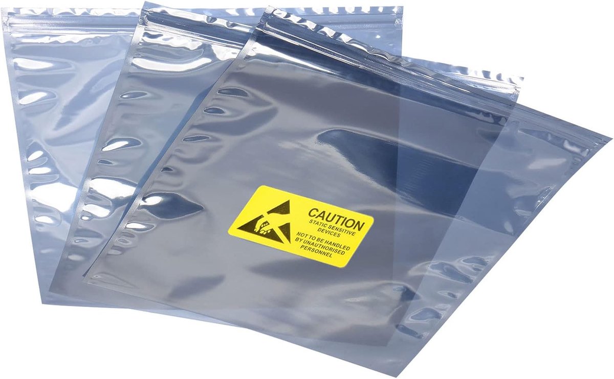 zak, ESD-beschermzak, hersluitbaar met etiketten, voor elektronische
