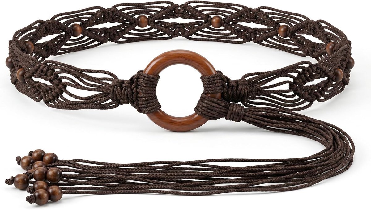 Riem Voor Dames, Boho-Jurk, Tailleriem, Kwastje, Bindriem, Middeleeuwse Riem, Houten Kralen, Tailleband Voor Jurk, Jeans, Decoratief