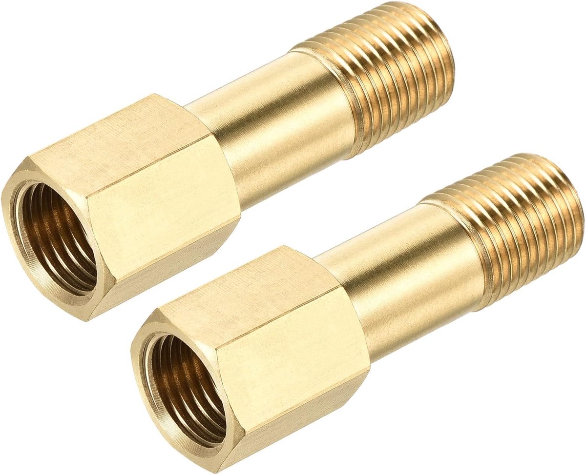 sourcing map 2 stuks messing buisschroefverbinding G1/4 binnendraad op G1/4 buitendraad adapter 50 mm lengte verlengverbinders zeskant buiskoppeling