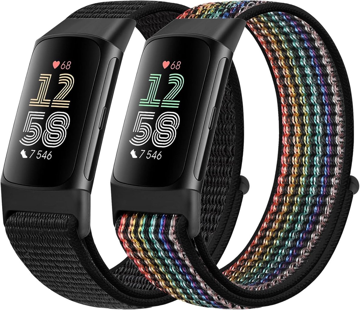 Sportarmband van nylon, compatibel met Fitbit Charge 5, verstelbaar, ademend, vervanging, zacht nylon, voor dames en heren, voor Charge fitness tracker