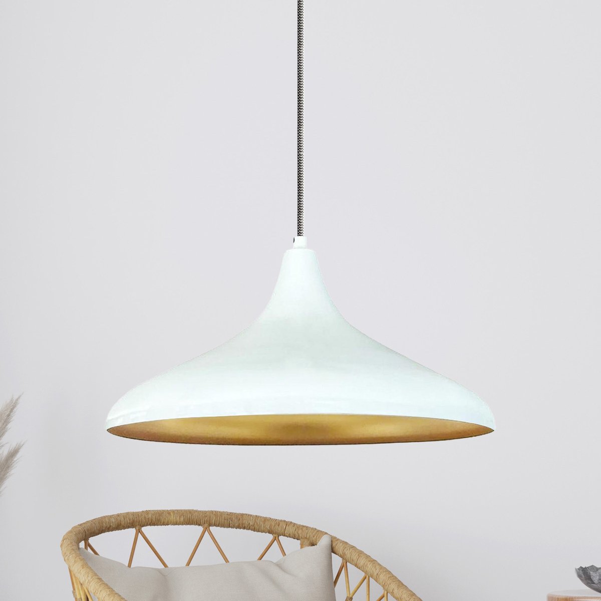 Bamyum Champion hanglamp, industriële Modern stijl, Ø35 cm, wit metalen lamp