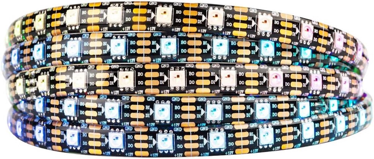 WS2815 Opgewaardeerd WS2812B 16.4ft 5m 300 LEDs/Pixels Individueel adresseerbaar Dual Signaal RGB LED Flexibele Strip Licht 5050 SMD Magic Dream Kleur IP65 Waterdichte Zwarte PCB DC12V