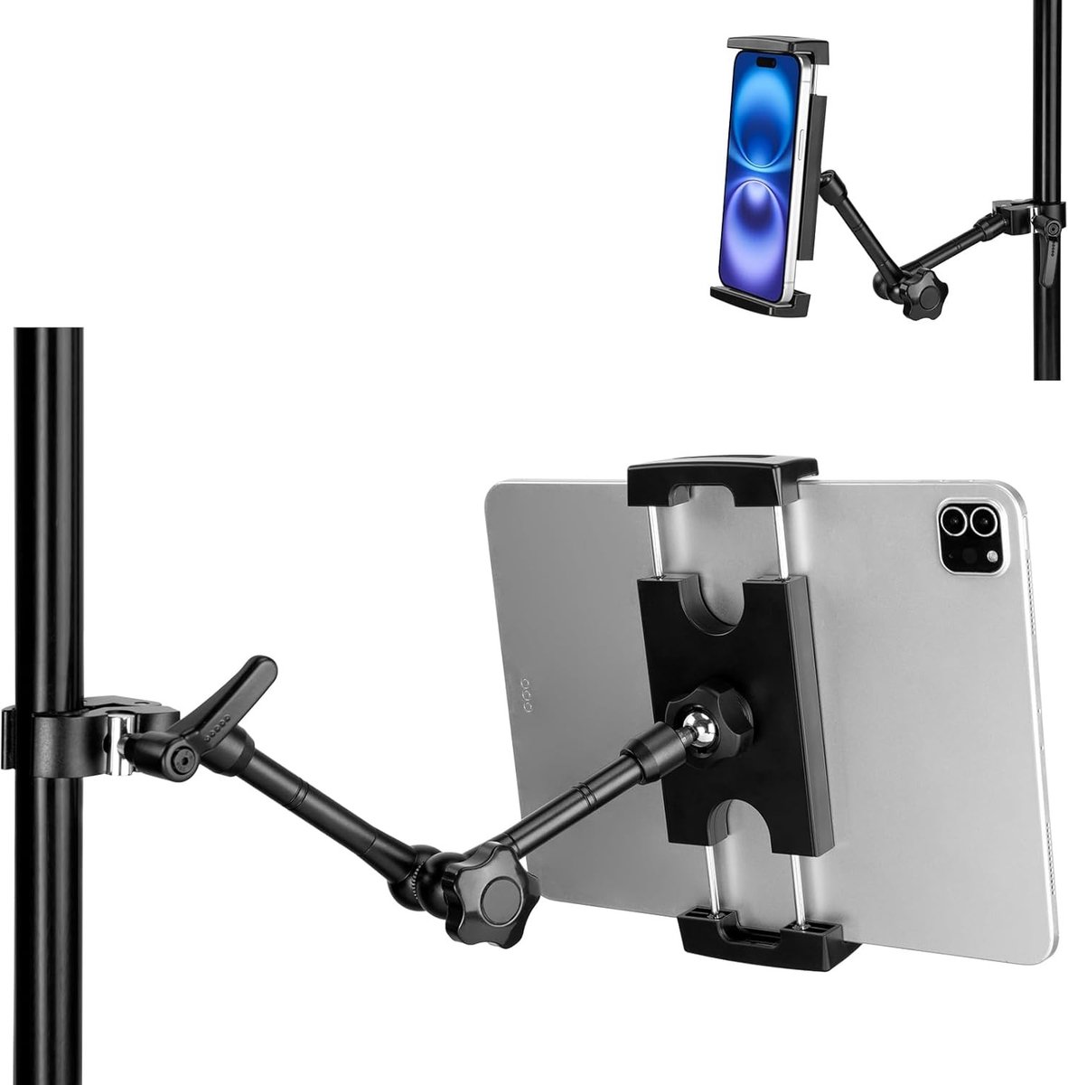 Verstelbare Tablet- en Microfoonstandaard van Aluminium Legering voor iPad en E-Readers, Geschikt voor Apparaten van 4-13 Inch met Meerdere Hoekinstellingen