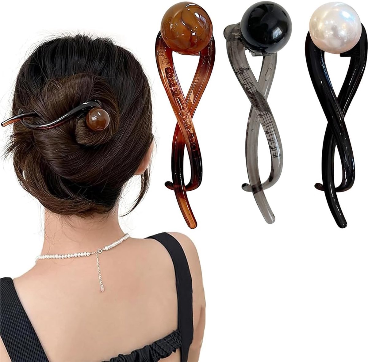 3 stuks elegante Franse haarspeld met parels, banaanclip, haarspelden, dames, haarclip, grote haarklemmen, Franse haarspelden, bananenspeld haarclip, haaraccessoires, klemclip, haarspeld