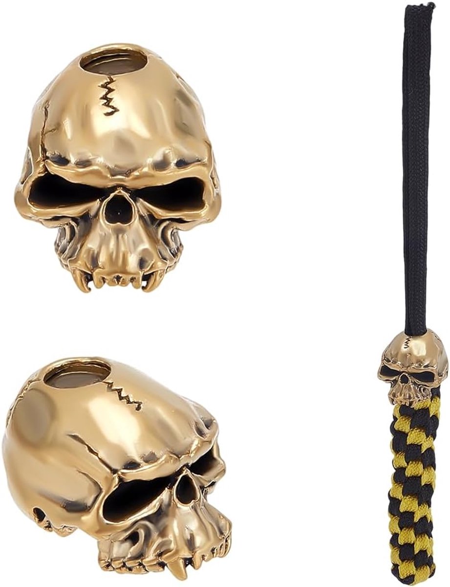 2 Stks Messing Lanyard Bead Antieke Gouden Schedel Paracord Kralen